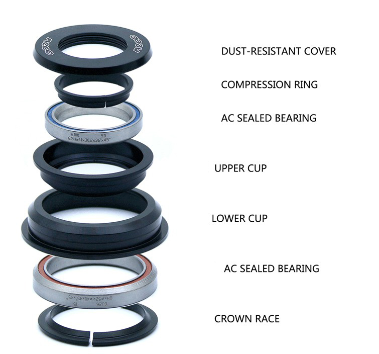 Neco bike Headset integrated Threadless bearing 44 55 56mm ZS44 ZS55 ZS56 39.8 30 1 1/8 1 1/2 Tapered Straight MTB Road