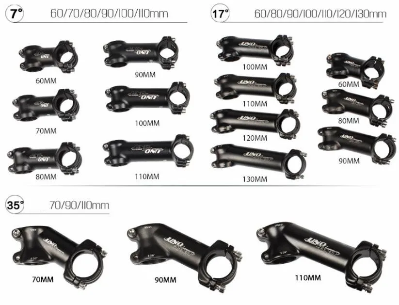 UNO Stem Bike 7 17 35 Degree Road Stem Fork 28.6x31.8mm 60/70/80/90/100/110/120/130mm Mountain MTB Bicycle Kalloy