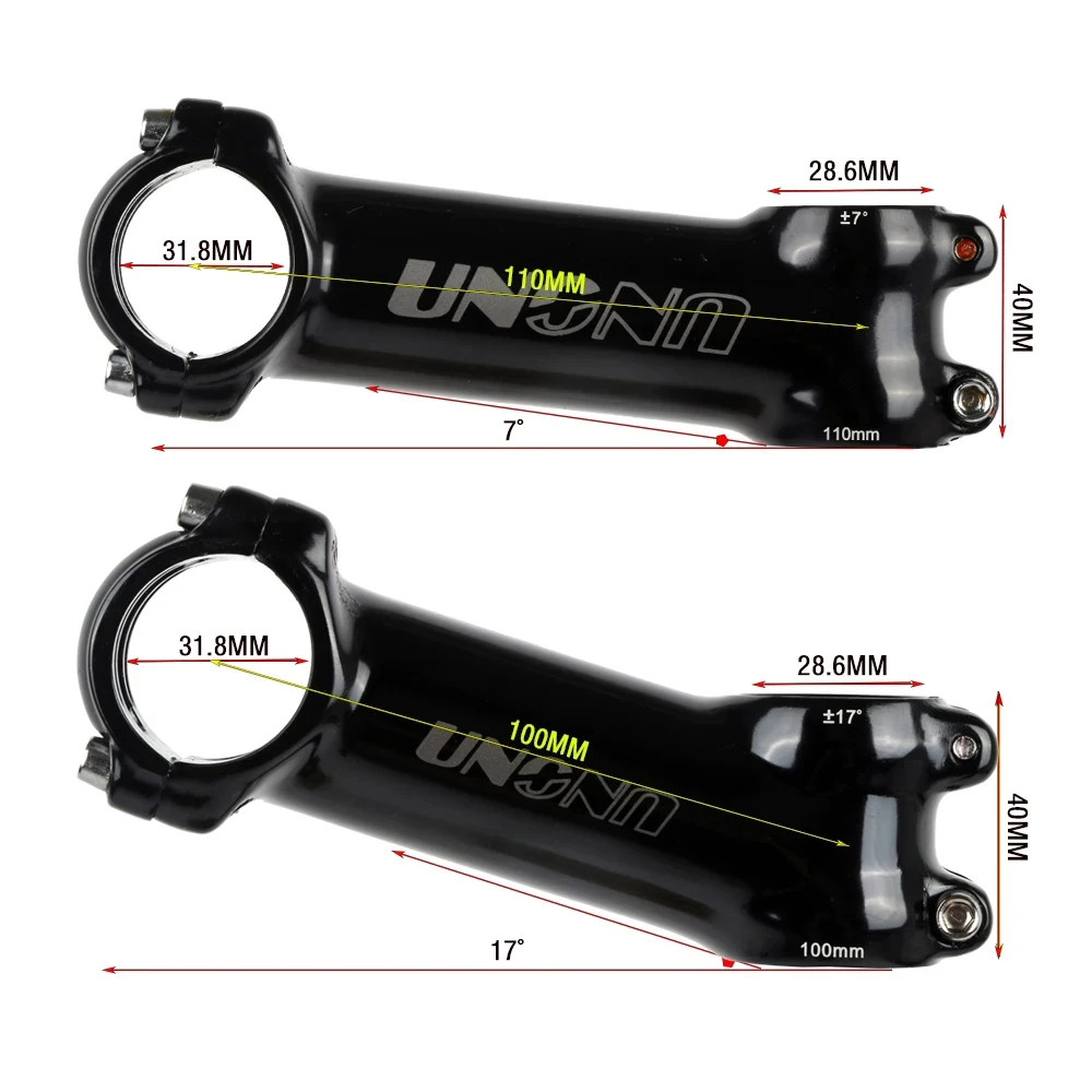 UNO Black Stem Bike 7 17 35 Degree MTB Road Stem Fork 28.6 31.8mm 60/70/80/90/100/110/120/130mm Bicycle King Kalloy