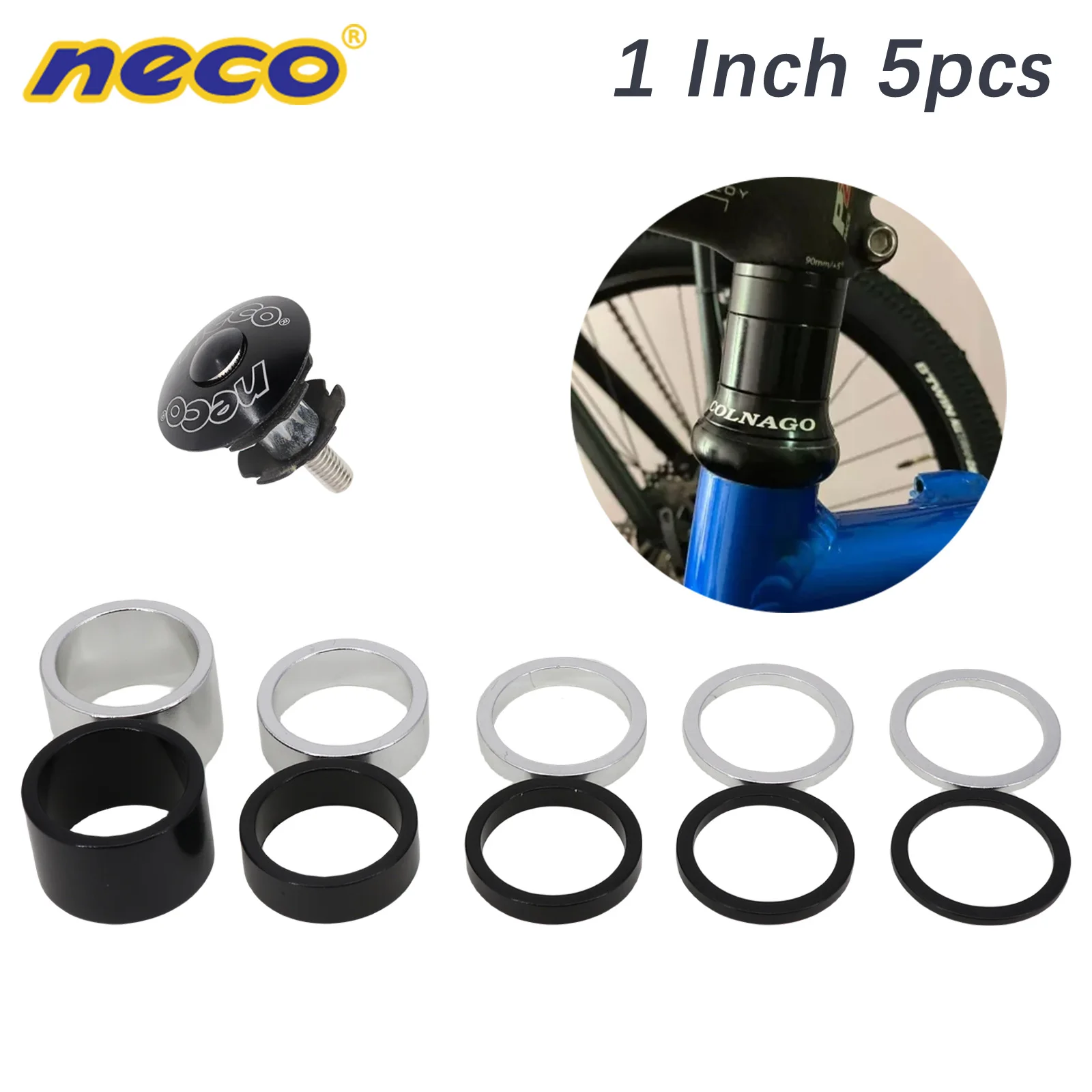 Neco 1 Inch 25.4mm 20/10/5/3/2mm Bicycle Headset Stem Al Bike Fork Star Nut Top Cap Cover Adjusting Dust Cover Spacer