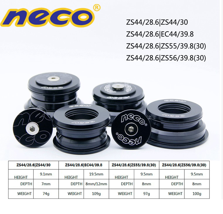 Neco bike Headset integrated Threadless bearing 44 55 56mm ZS44 ZS55 ZS56 39.8 30 1 1/8 1 1/2 Tapered Straight MTB Road