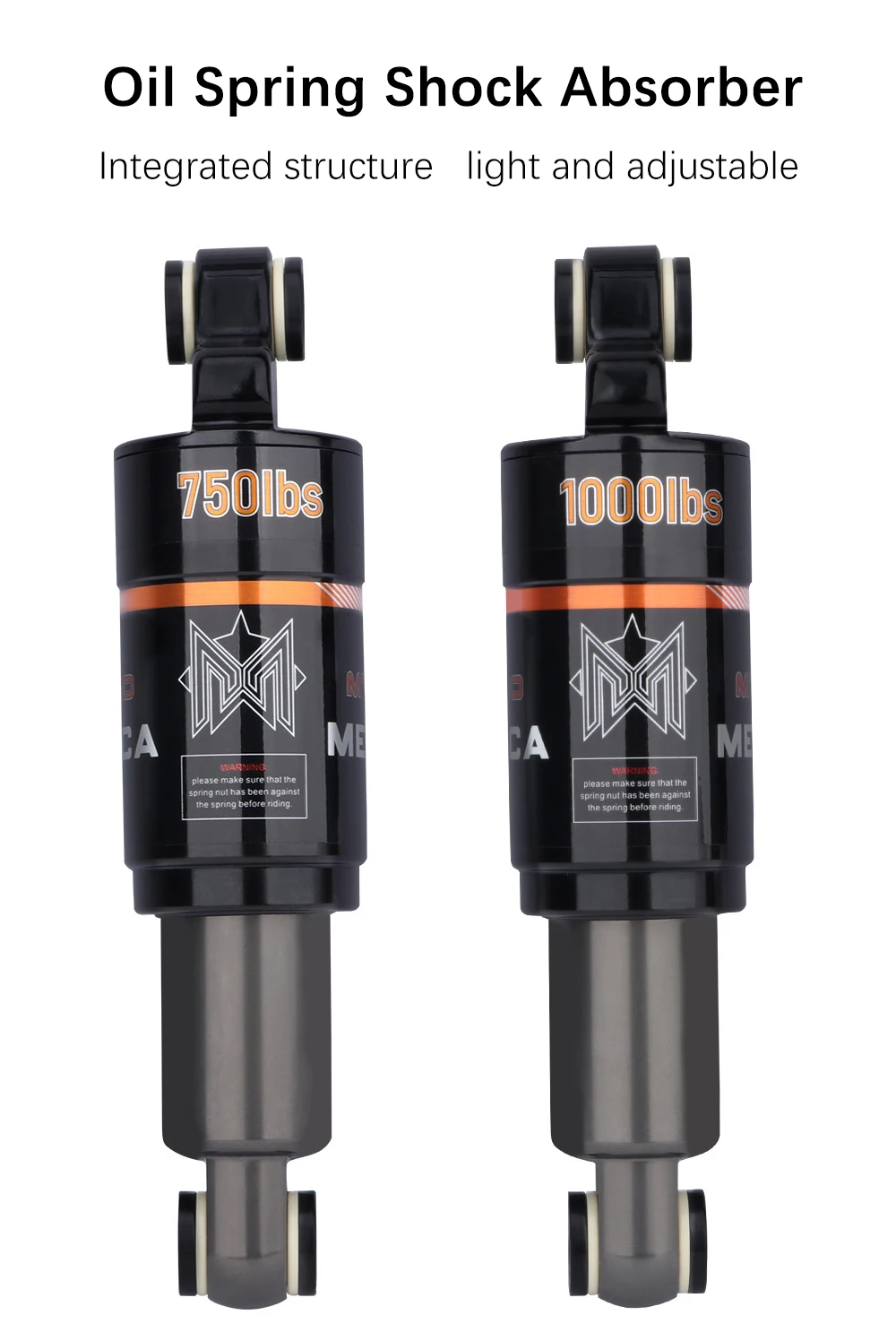 MEROCA Bicycle Oil Spring Shock Absorber 125 150 165mm 850/750/1000lbs Rear Shock Absorber for E-scooter Mountain Bike