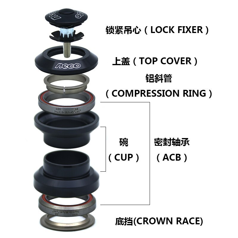 Neco Headsets Threadless 1 inch EC30 / 25.4  EC30 / 27 mm  26.4 Height 29mm  external Bearing steel Headsets 30 mm
