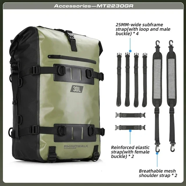 Rhinowalk Motorcycle Rear Seat Bag Waterproof Bag 8L 15L 30L Motorbike Tail Bag Universal Travel Pannier Saddle Bag Backpack