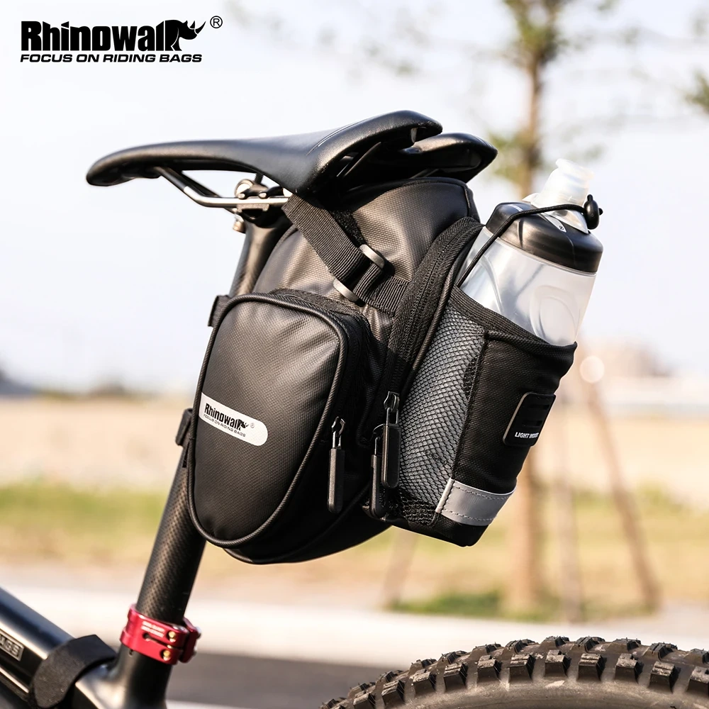 Rhinowalk 2023 New Arrival Bike Saddle Bag With Water Bottle Pocket Waterproof Rear Bicycle Saddle Bags Large-Volume Tail Bag
