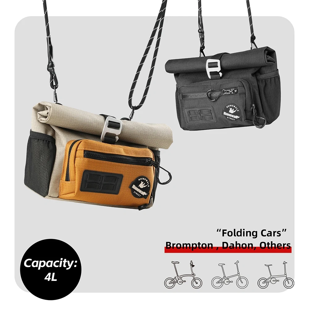 Rhinowalk Bike Handlebar Bag 4L Quick Release Front Tube Basket Bag With MOLLE System Urban Cycling For Brompton Folding Bike