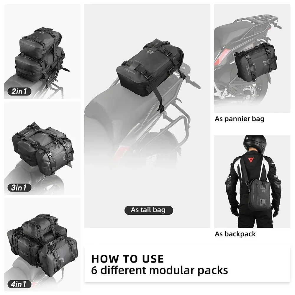 Rhinowalk Motorcycle Rear Seat Bag Waterproof Bag 8L 15L 30L Motorbike Tail Bag Universal Travel Pannier Saddle Bag Backpack