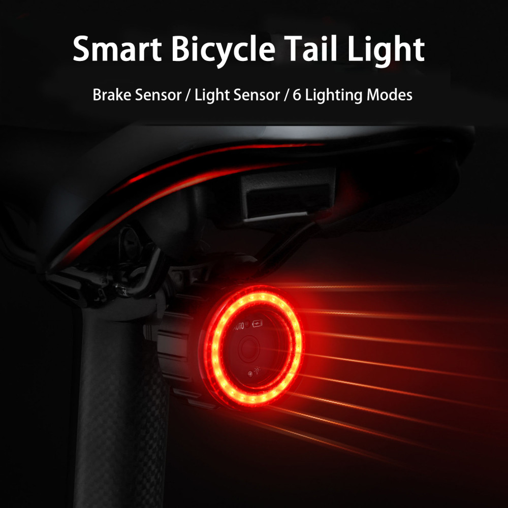 MEROCA Smart Sensor Brake Tail Light Mountain Bike Light USB Rechargeable Road Bike Cycling Night Riding Tail Light