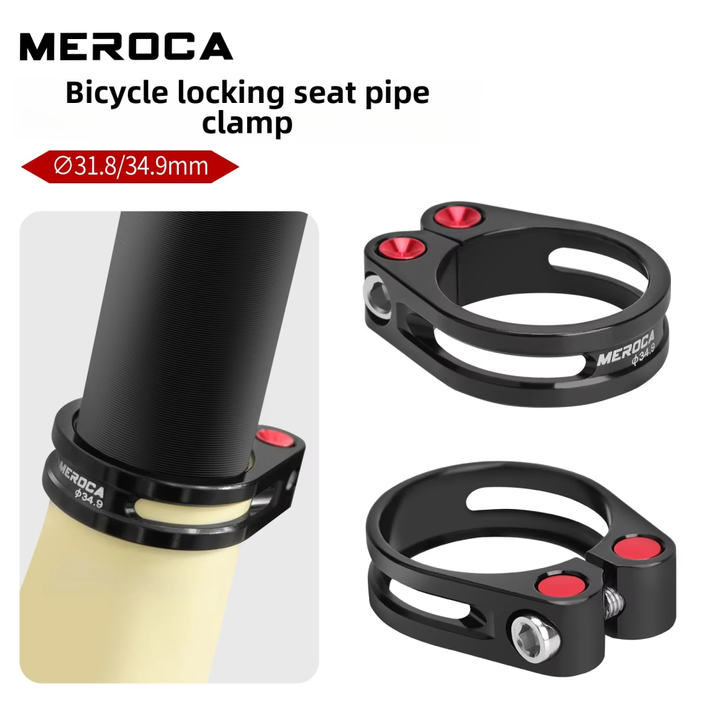 MEROCA Road Bike Seatpost Clamp Fixed Lock 31.8/34.9mm Aluminium Alloy CNC Hollow Cutting Bicycle Seatpost Clamp  Accessories
