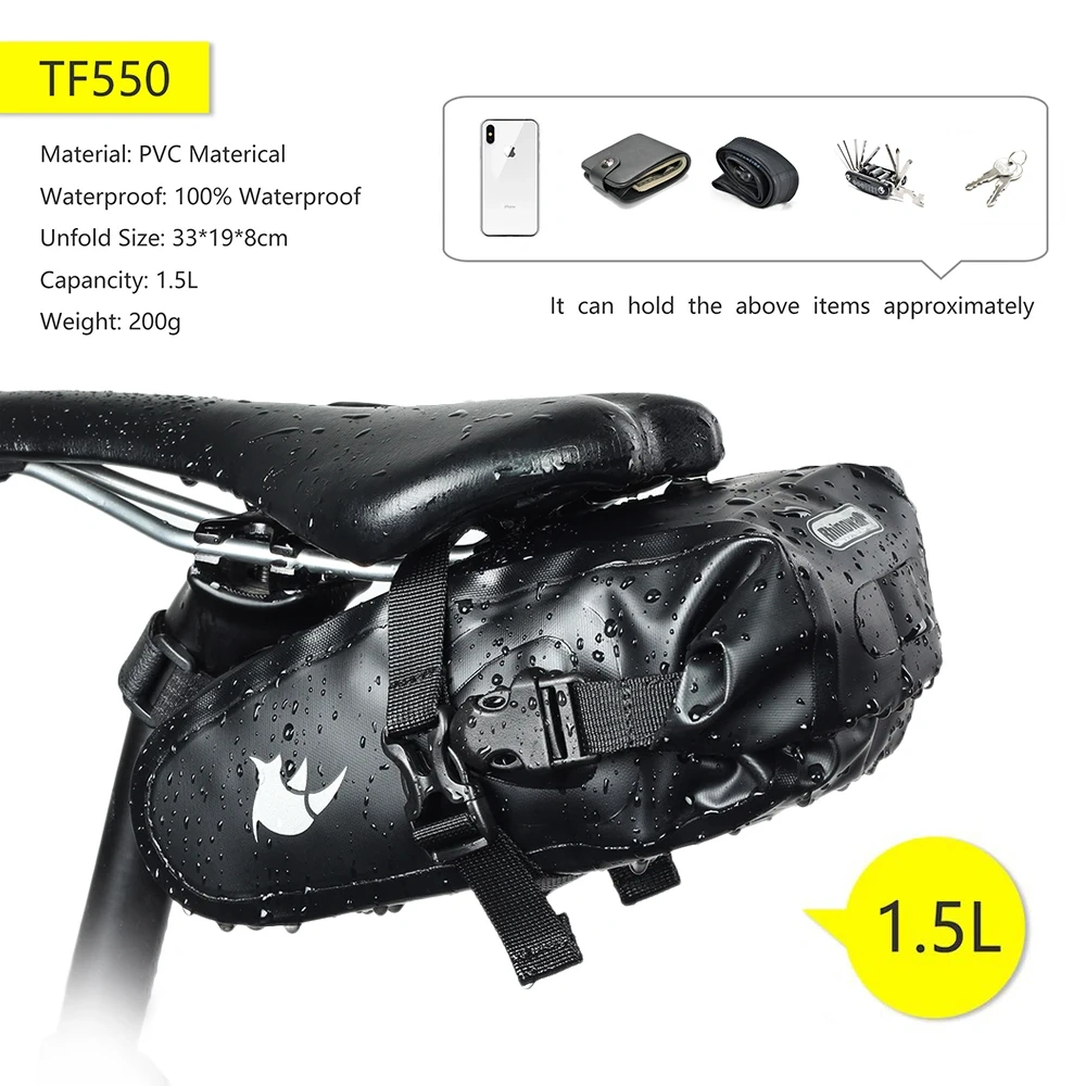 Rhinowalk 1.5L Bicycle Saddle Bag Full Waterproof Cycling Seat Bag MTB Road Bicycle Repair Tools Bag bisiklet aksesuar TF550