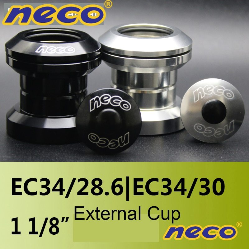 Neco Headset Threadless 34mm EC34 28.6 30 Bearing 1-1/8" headset external cup road bike mountain bike 34mm black silver parts