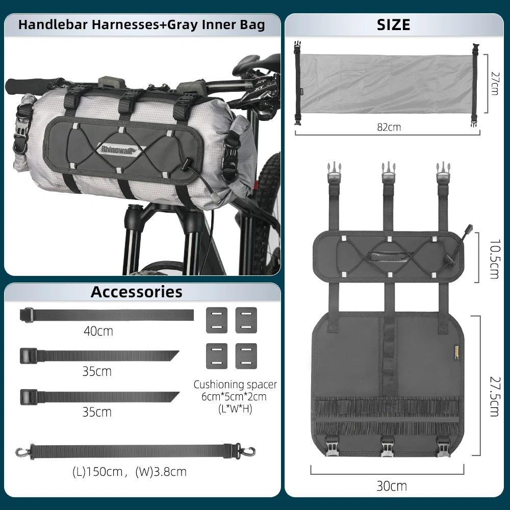 Rhinowalk Bicycle Handlebar Bag 12L Waterproof Bike Mounts Set Bike Bag Base With Replaceable Inner Dry Bag Luggage Storage