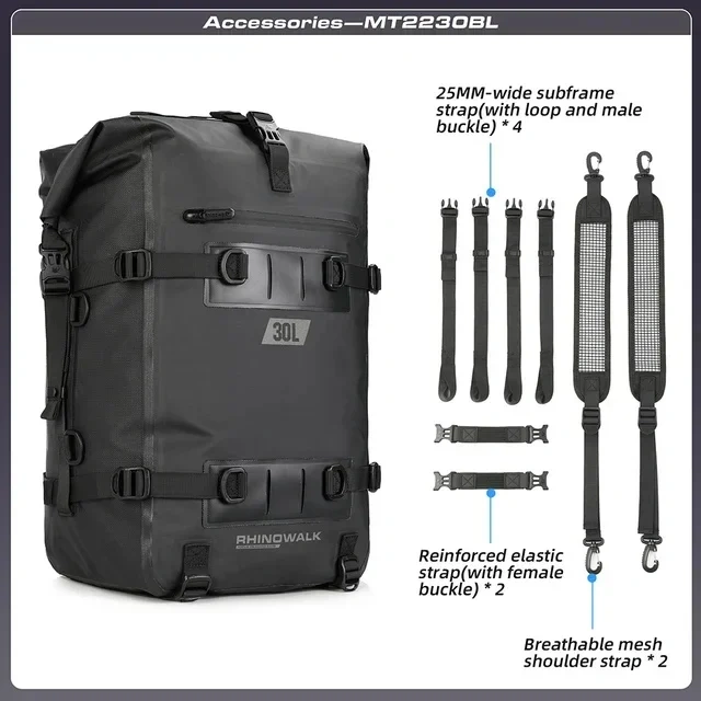 Rhinowalk Motorcycle Rear Seat Bag Waterproof Bag 8L 15L 30L Motorbike Tail Bag Universal Travel Pannier Saddle Bag Backpack