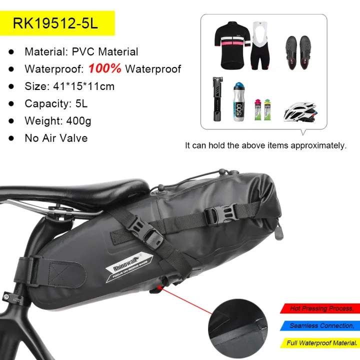 Rhinowalk Bicycle Saddle Bag 5L-13L Waterproof Large Capacity Foldable Tail Back Rear Bag Reflective Cycling MTB Trunk Pannier