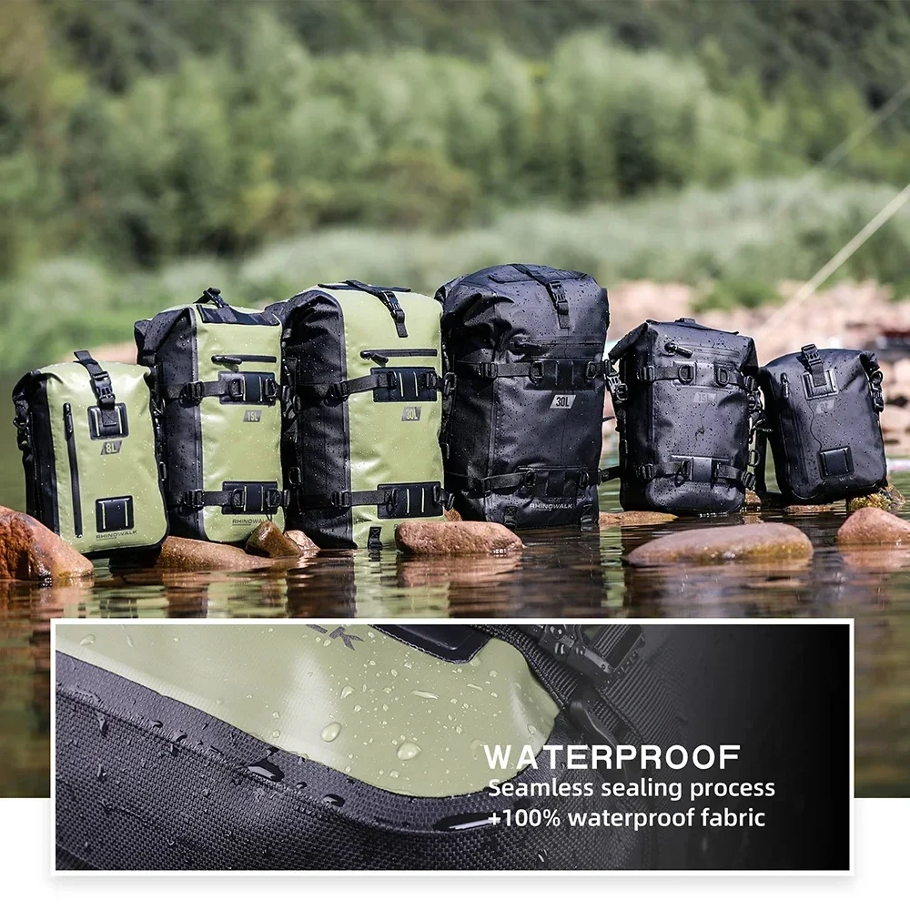 Rhinowalk Motorcycle Rear Seat Bag Waterproof Bag 8L 15L 30L Motorbike Tail Bag Universal Travel Pannier Saddle Bag Backpack