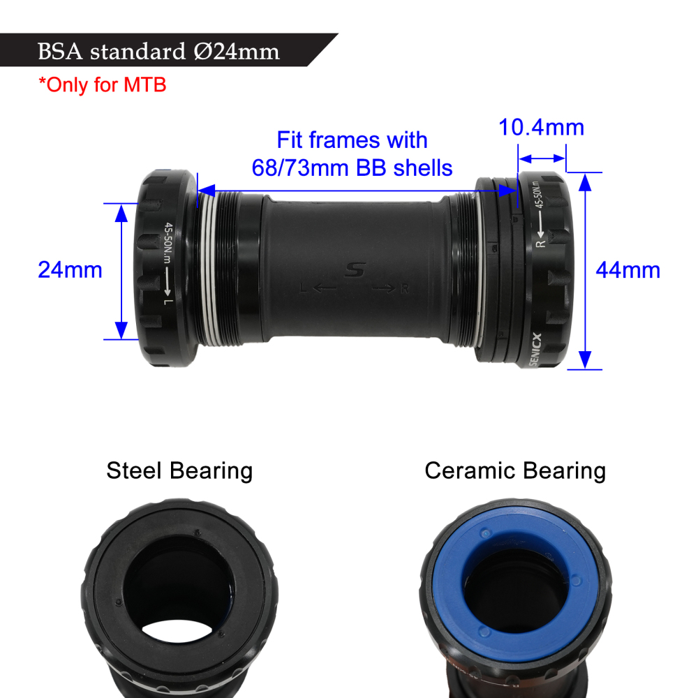 Senicx MTB bike bottom bracket BSA english thread 24mm 22mm 19mm 29mm 28.99mm dub ceramic and steel sealed bearing waterproof