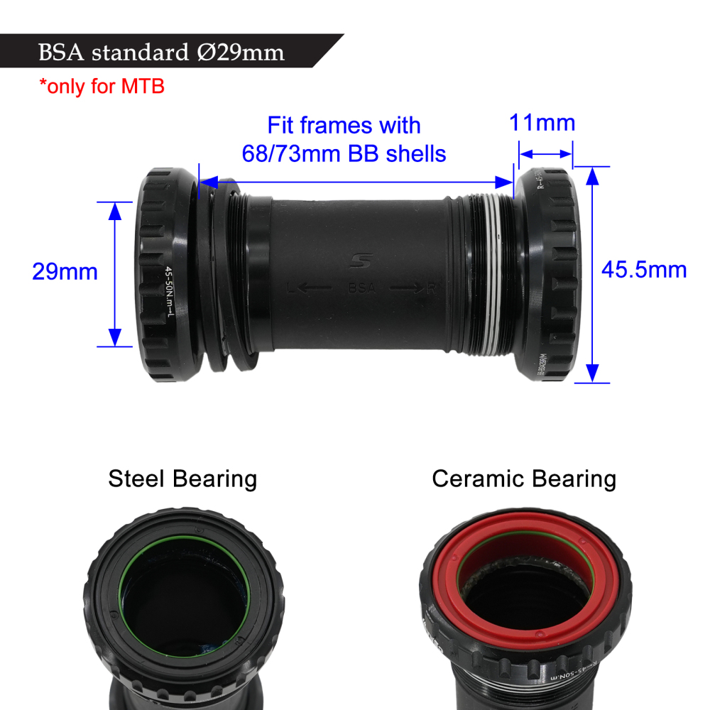 Senicx MTB bike bottom bracket BSA english thread 24mm 22mm 19mm 29mm 28.99mm dub ceramic and steel sealed bearing waterproof