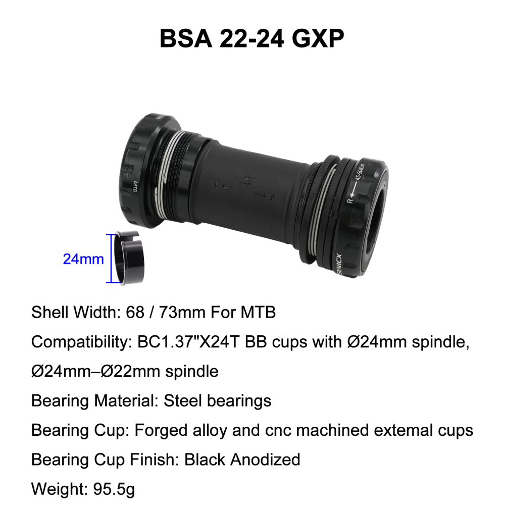 Senicx MTB bike bottom bracket BSA english thread 24mm 22mm 19mm 29mm 28.99mm dub ceramic and steel sealed bearing waterproof