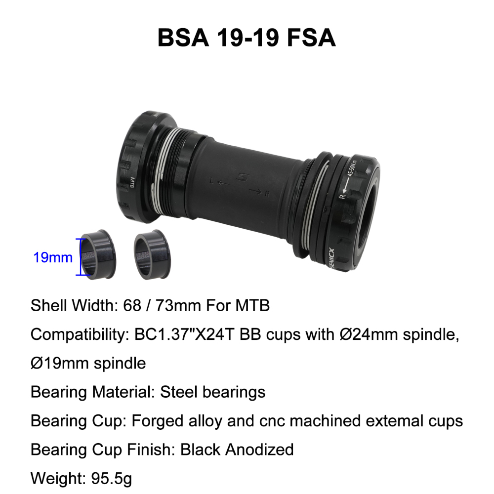 Senicx MTB bike bottom bracket BSA english thread 24mm 22mm 19mm 29mm 28.99mm dub ceramic and steel sealed bearing waterproof