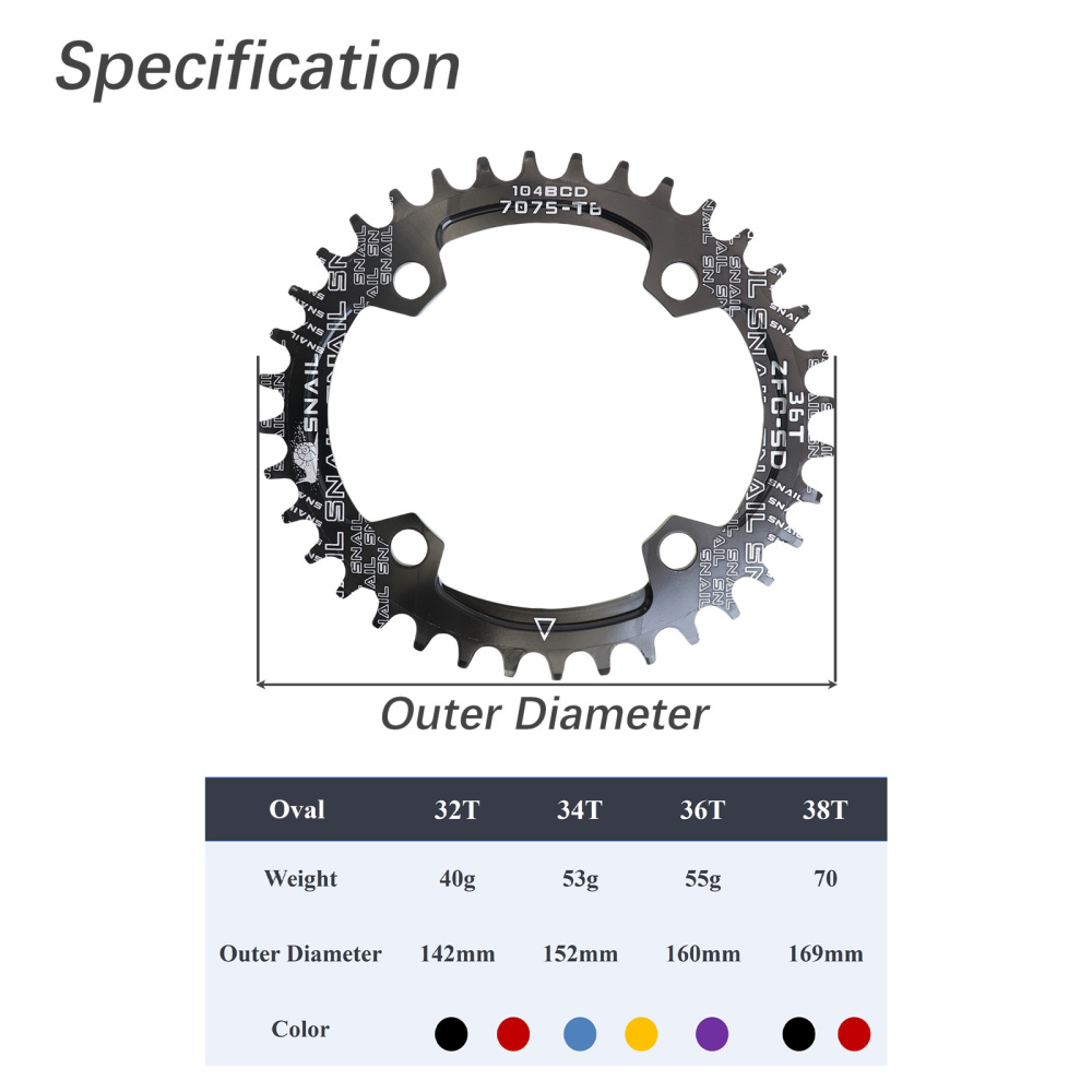 SNAIL Chainring 104BCD Oval 32 34 36 38T Tooth Narrow N Wide Single Ultralight Plate MTB Mountain Bike 104 BCD Road Chain Ring