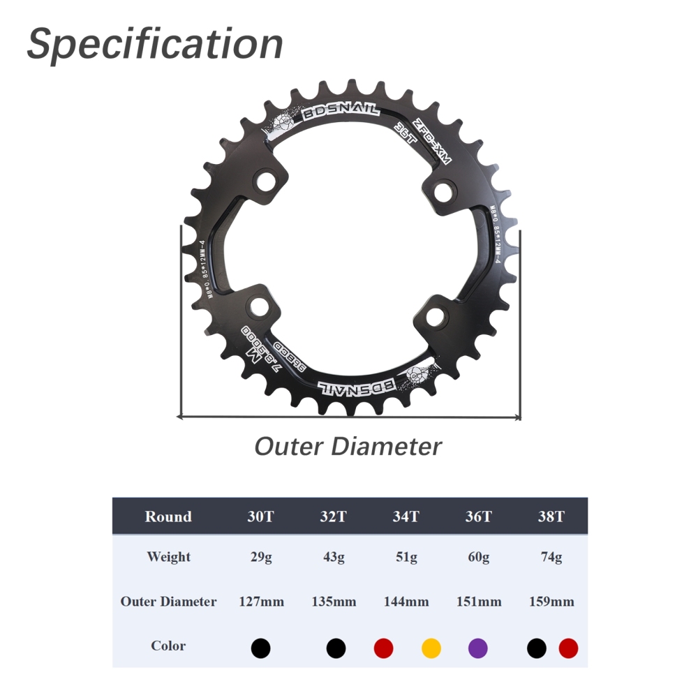 Snail Chain Ring Round for M7000 M8000 M9000 30T/32T/34T/36T/38 96 BCD Cycling Bike Bicycle Chainwheel Tooth Plate 96bcd M5100