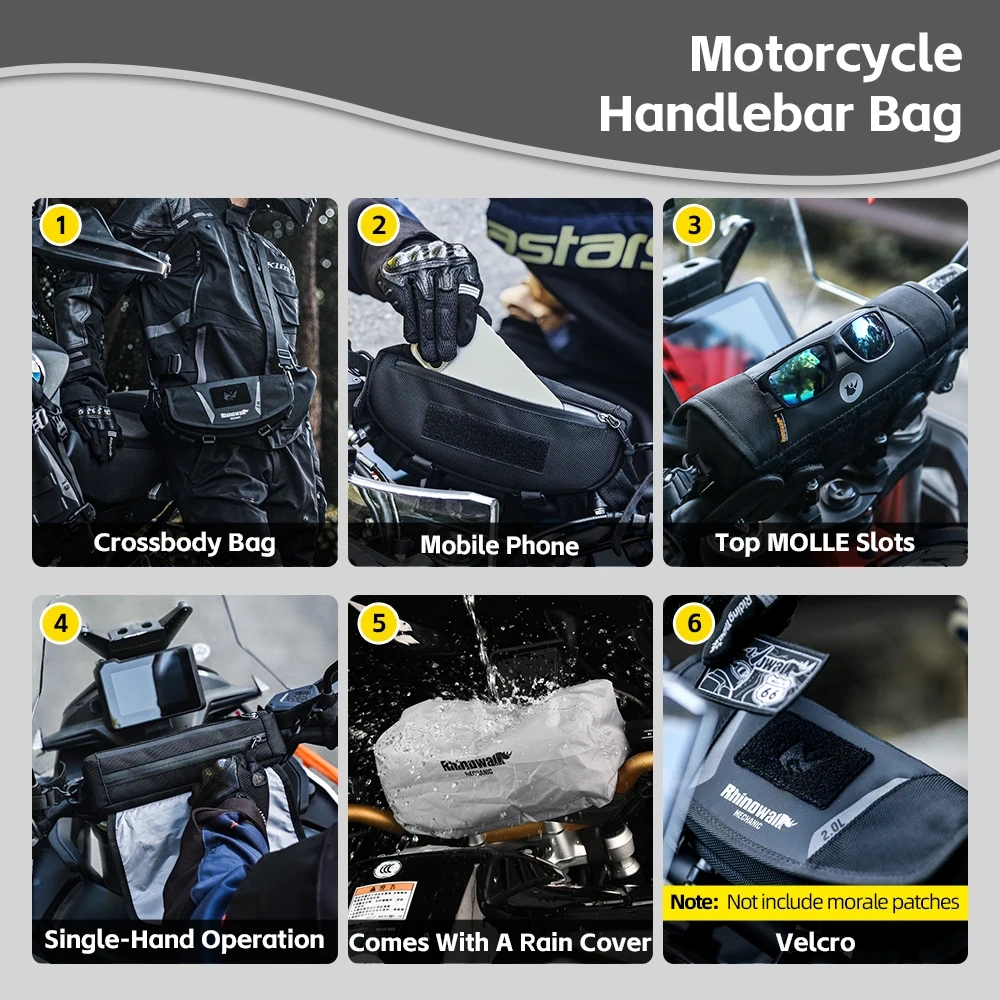 Rhinowalk Motorcycle Handlebar Bag Universal 2L Waterproof Storage Pack With Molle System Motor Riding Travel Luggage Accessory