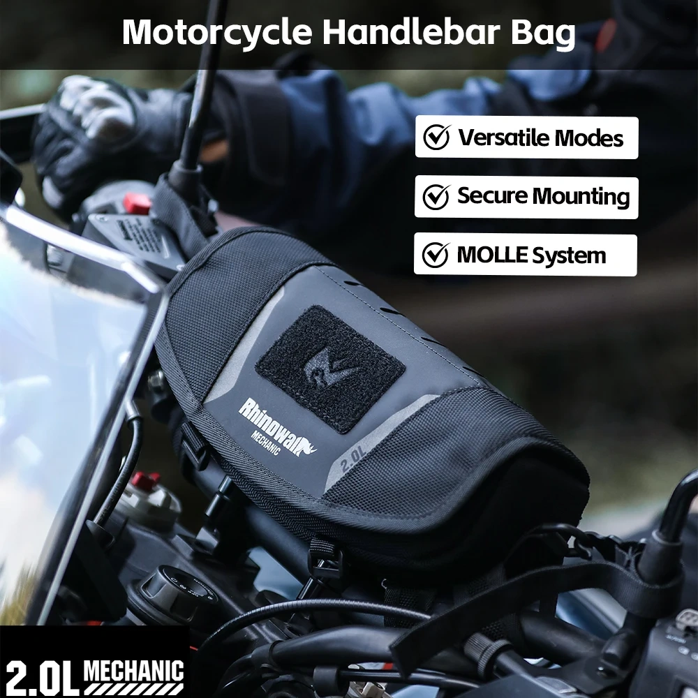Rhinowalk Motorcycle Handlebar Bag Universal 2L Waterproof Storage Pack With Molle System Motor Riding Travel Luggage Accessory
