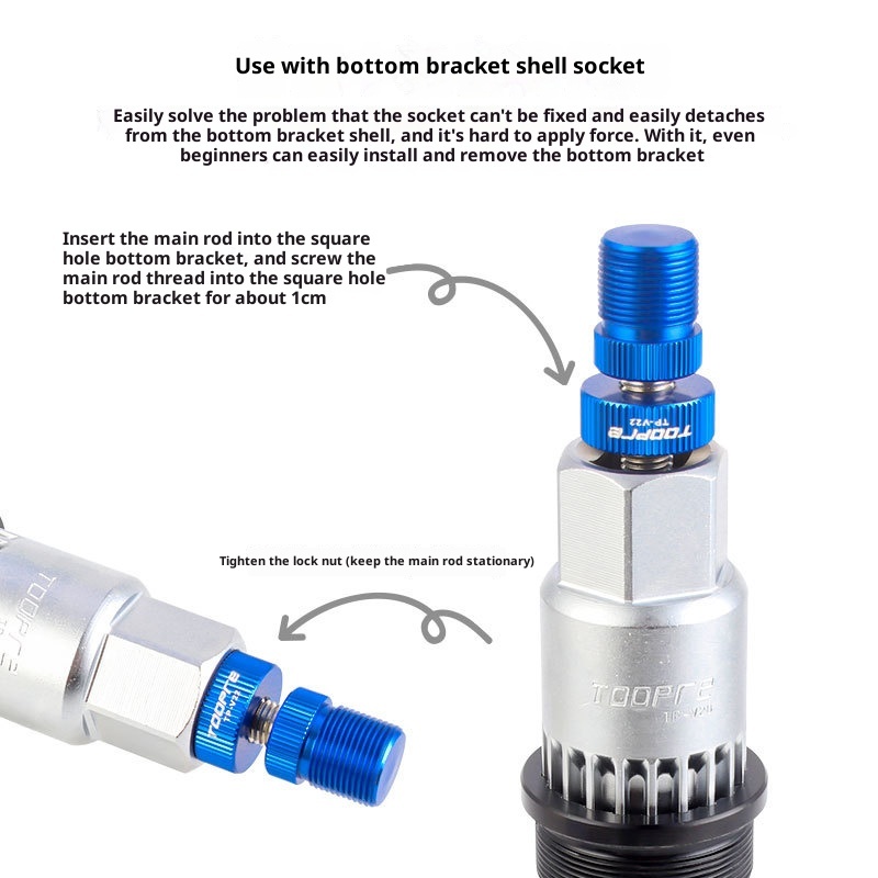 TOOPRE Bicycle Square-Taper & Splined Bottom Bracket Socket Fixing Rod Anti-Drop Screw Device - Repair & Removal Tool