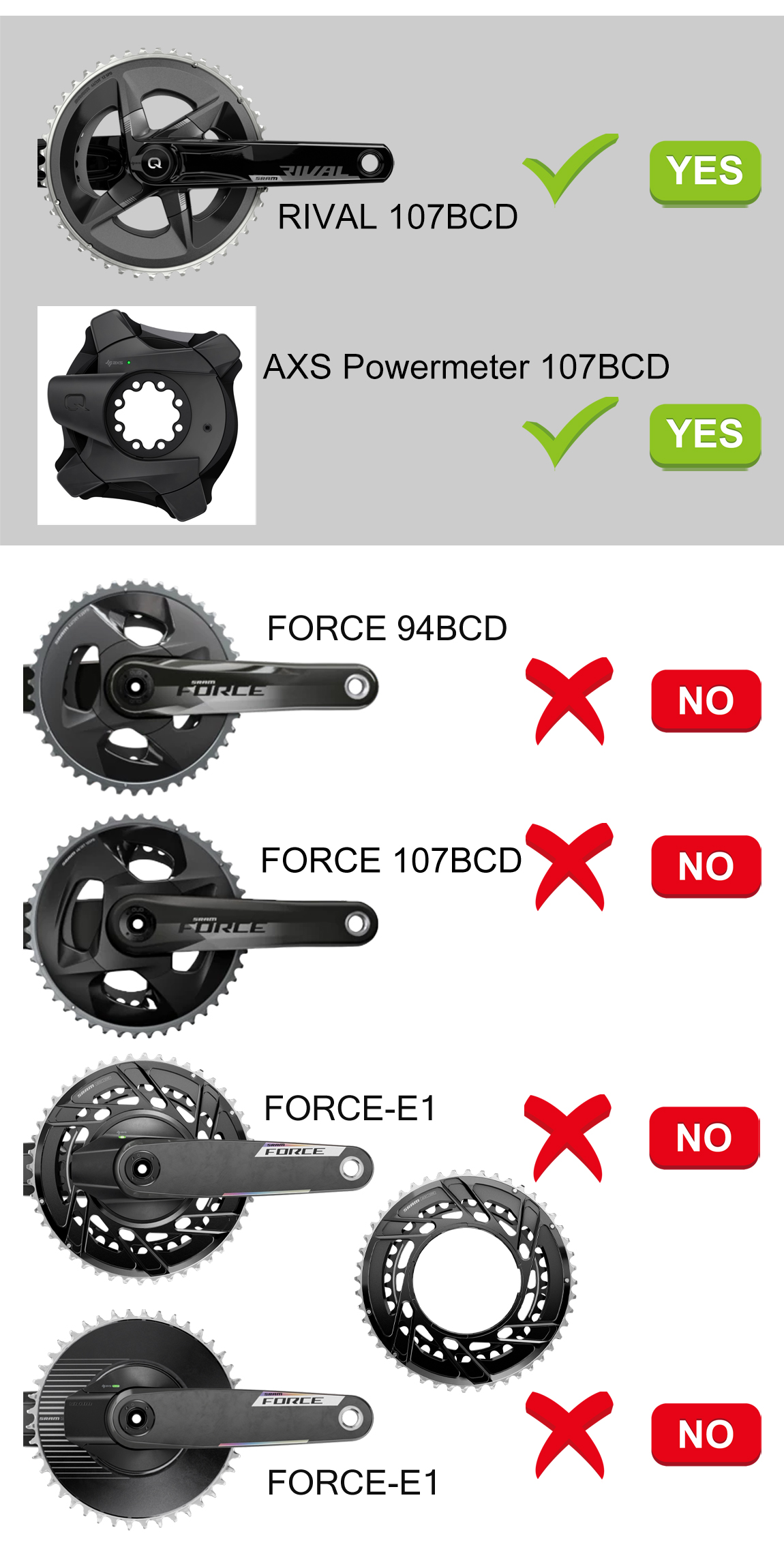 のり2 STONE 107BCD Bike Double Chainring Round 2X for Sram FORCE ETAP