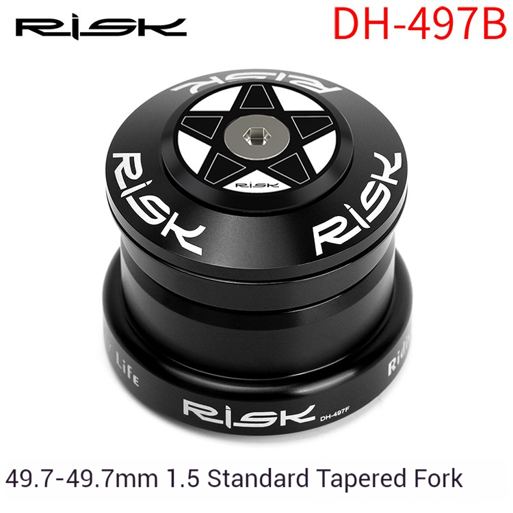 RISK Mountain Bike Headset DH Downhill 44-49.7/49.7mm Tapered with 1.5 Tapered Straight Tube Fork Bearings
