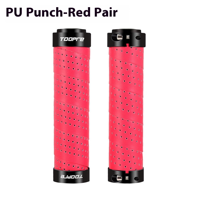 TOOPRE Mountain Bike Grips PU Perforated Leather Colorful Anti-Slip Breathable Aluminum Alloy Double-Sided Locking