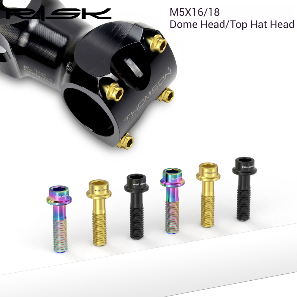 RISK M5x16/18mm Titanium Alloy Handlebar Stem Bolts for Mountain Bike Colorful Screws Dome Head/Top Hat Head