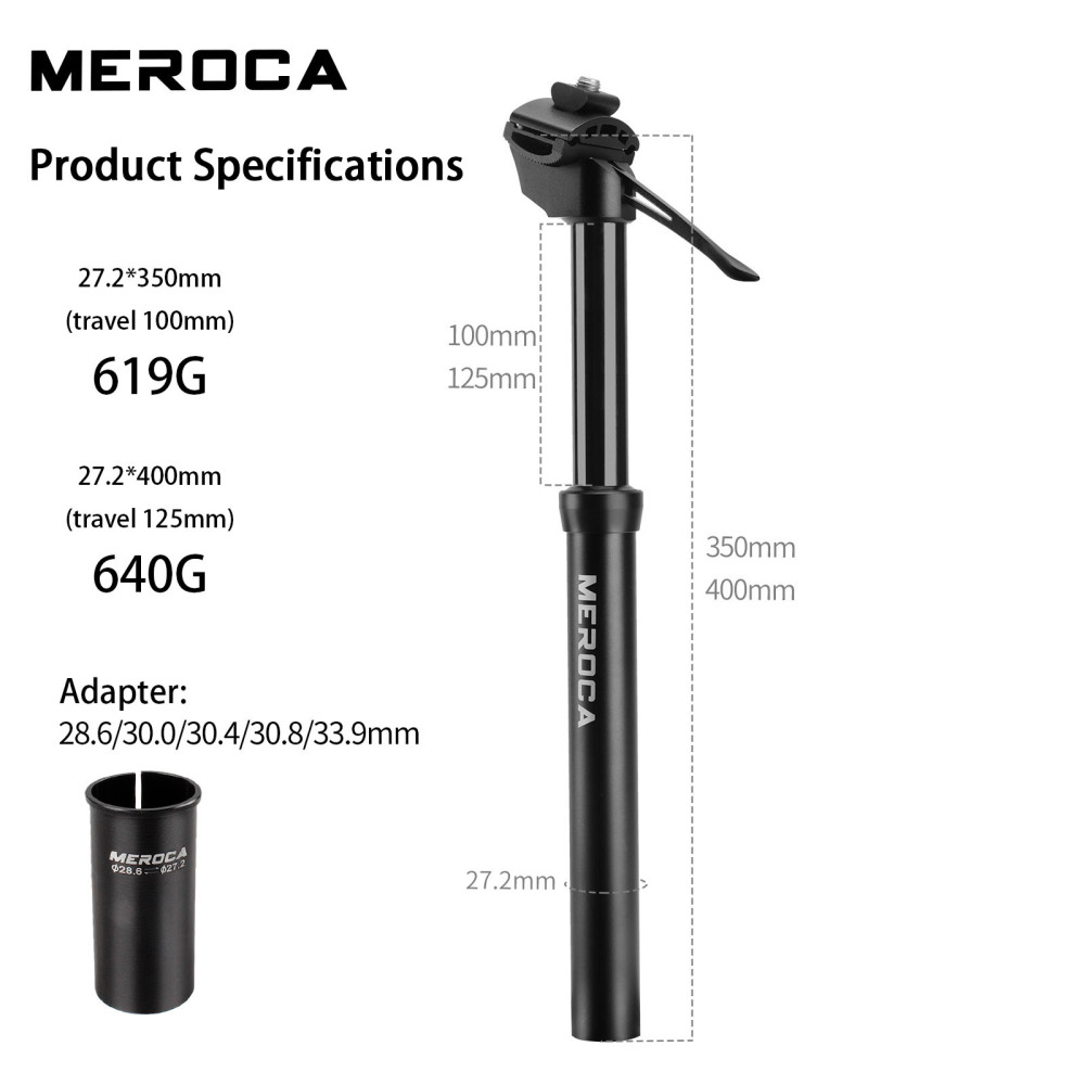 MEROCA Dropper Seatpost Aluminum Alloy Manual Control Height Adjustable 27.2/28.6/30/30.4/30.8/33.9mm 100/125mm Travel 350/400mm Length Mountain Bike Hydraulic Seatpost