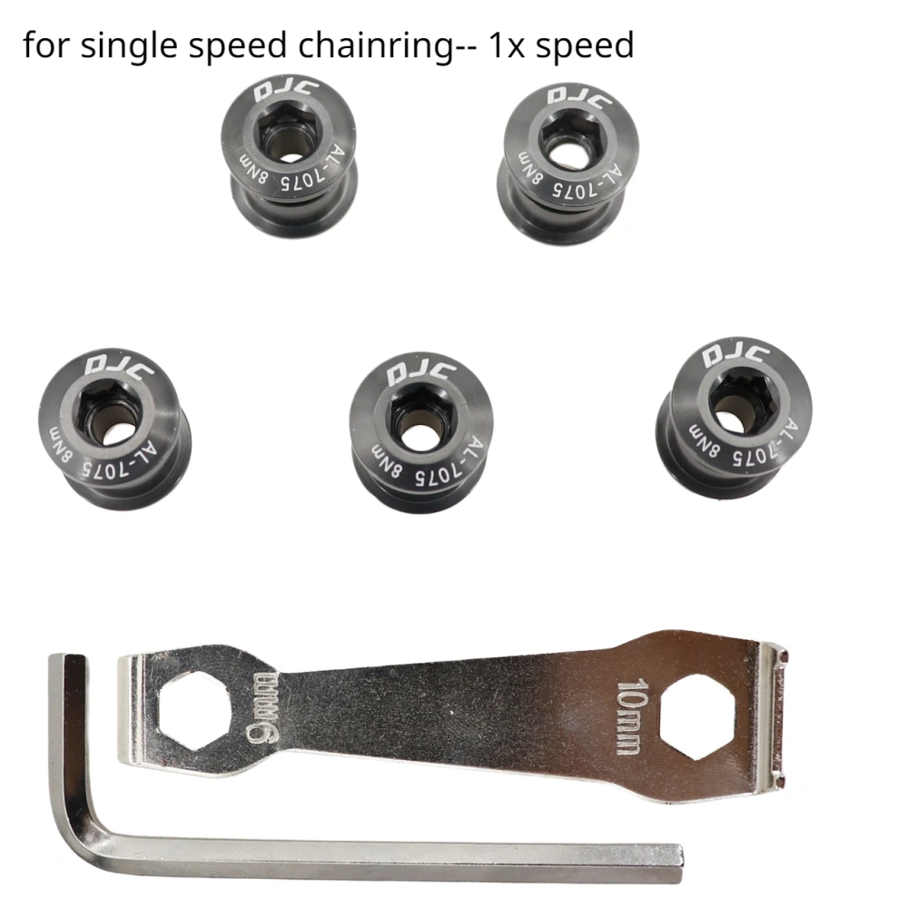 DJC bike chainring bolts 5pcs with 2 wrenchs aluminum or steel single chainring double chainring black red blue golden grey
