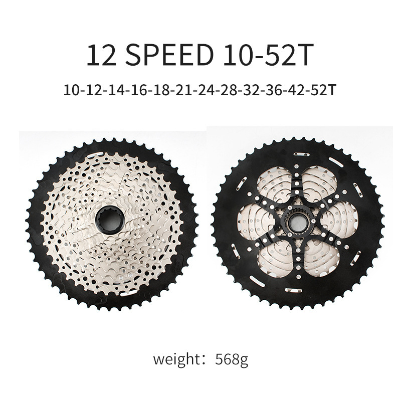 SUNSHINE MS Cassette Freewheel for MTB 12-Speed 10-50T / 10-52T Silver-Black Frame Compatible with Shimano Micro Spline Hub DEORE M6100 M7100 XT M8100 XTR M9100