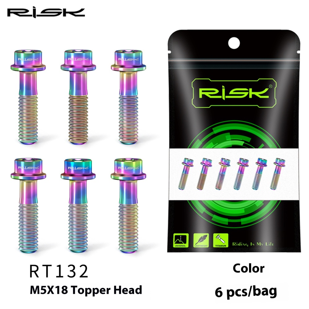 RISK M5x16/18mm Titanium Alloy Handlebar Stem Bolts for Mountain Bike Colorful Screws Button Head
