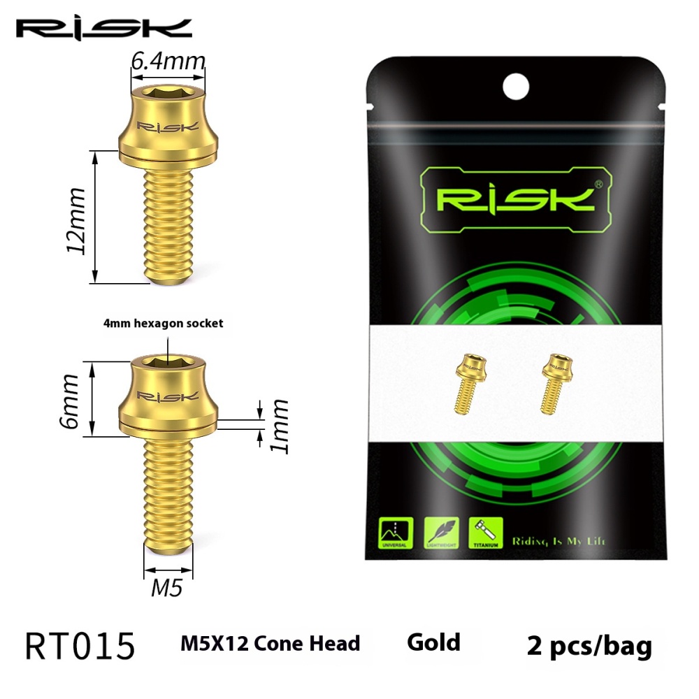 RISK Titanium Alloy Water Bottle Cage Mounting Screw M5x12mm with Washer for Mountain and Road Bikes