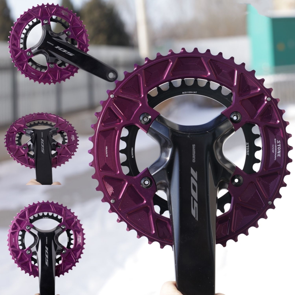 Stone 110bcd Round Double Chainring for Shimano 105 R7100 UT R8100 DA R9200 Di2 Road Bike 58 56 55 54 52 53 52 50 48 46 42 40 39 36 34 32T