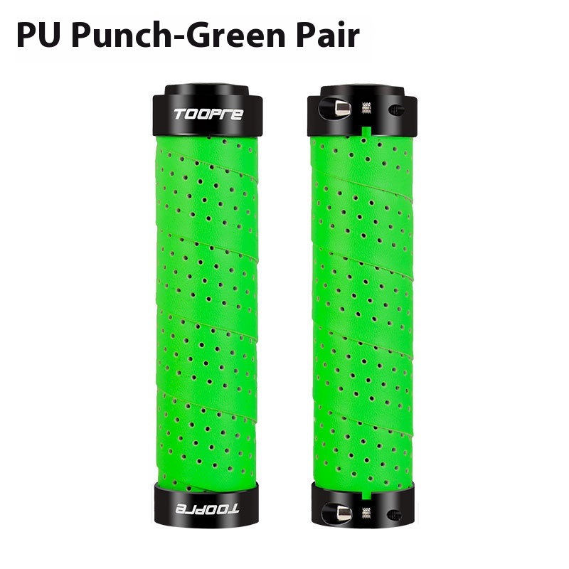 TOOPRE Mountain Bike Grips PU Perforated Leather Colorful Anti-Slip Breathable Aluminum Alloy Double-Sided Locking