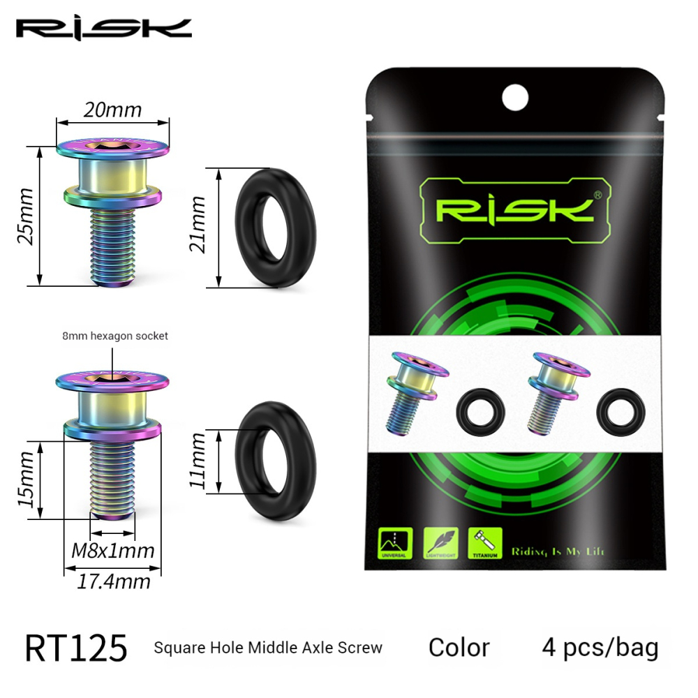 RISK Mountain Bike Titanium Alloy Square Hole M8x15mm Middle Axle Fixing Screw Waterproof Small Cloth 412 Folding Bike