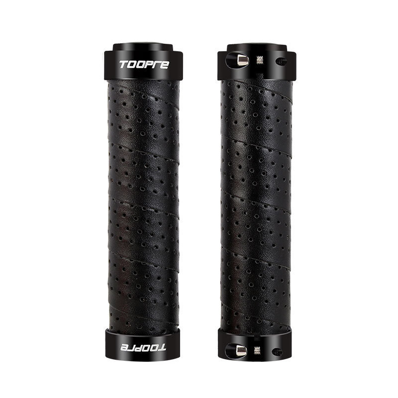 TOOPRE Mountain Bike Grips PU Perforated Leather Colorful Anti-Slip Breathable Aluminum Alloy Double-Sided Locking