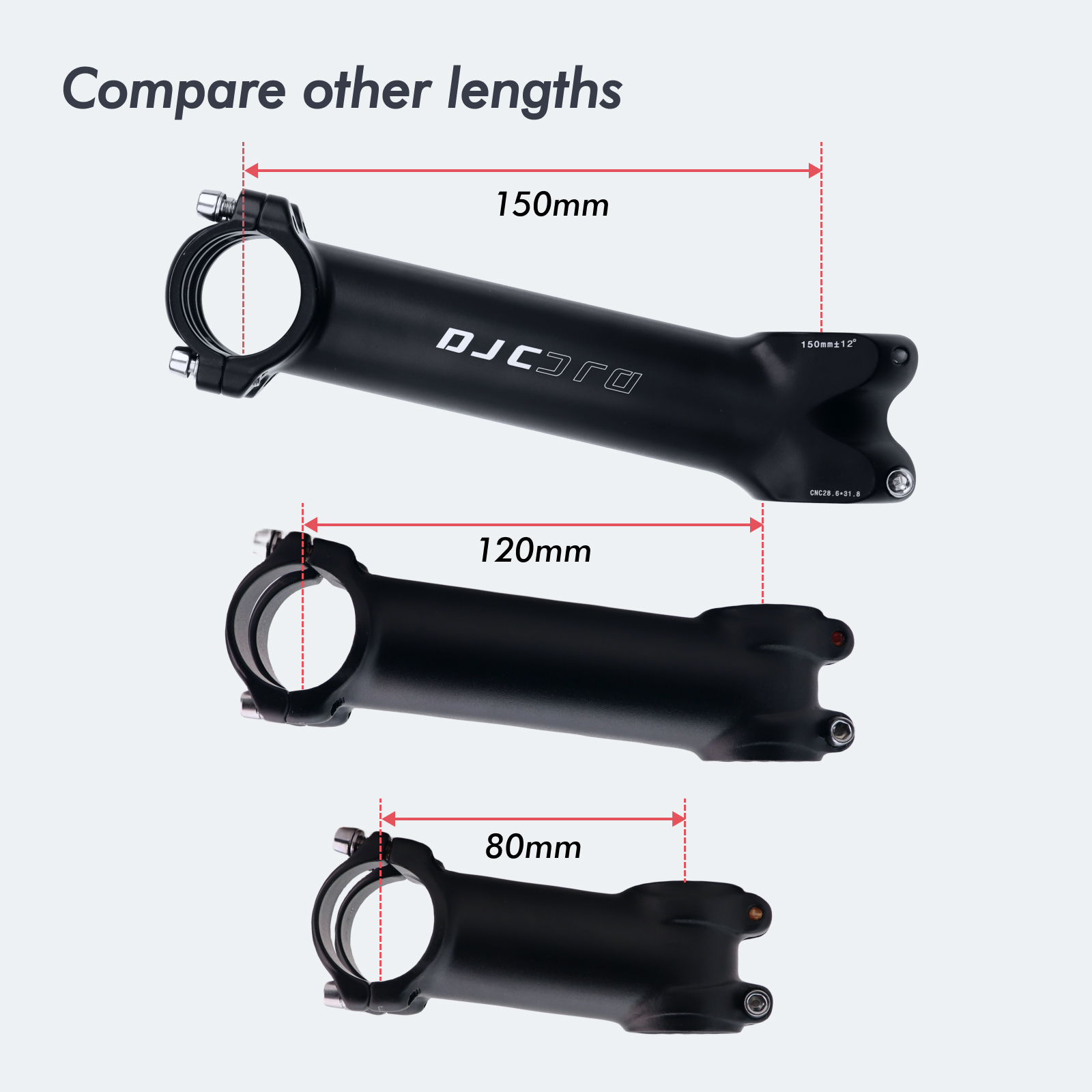 DJC Bike Stem 150mm 12 Degree 31.8mm Clamp 1-1/8