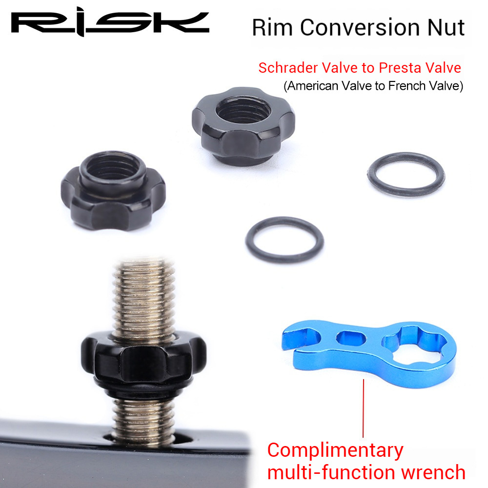 RISK Schrader to Presta Valve American to French valve Adapter Plug Mountain Bike Valve Converter Tire Valve Core Nut RA109
