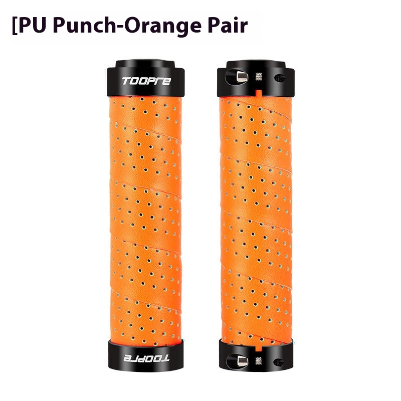 TOOPRE Mountain Bike Grips PU Perforated Leather Colorful Anti-Slip Breathable Aluminum Alloy Double-Sided Locking