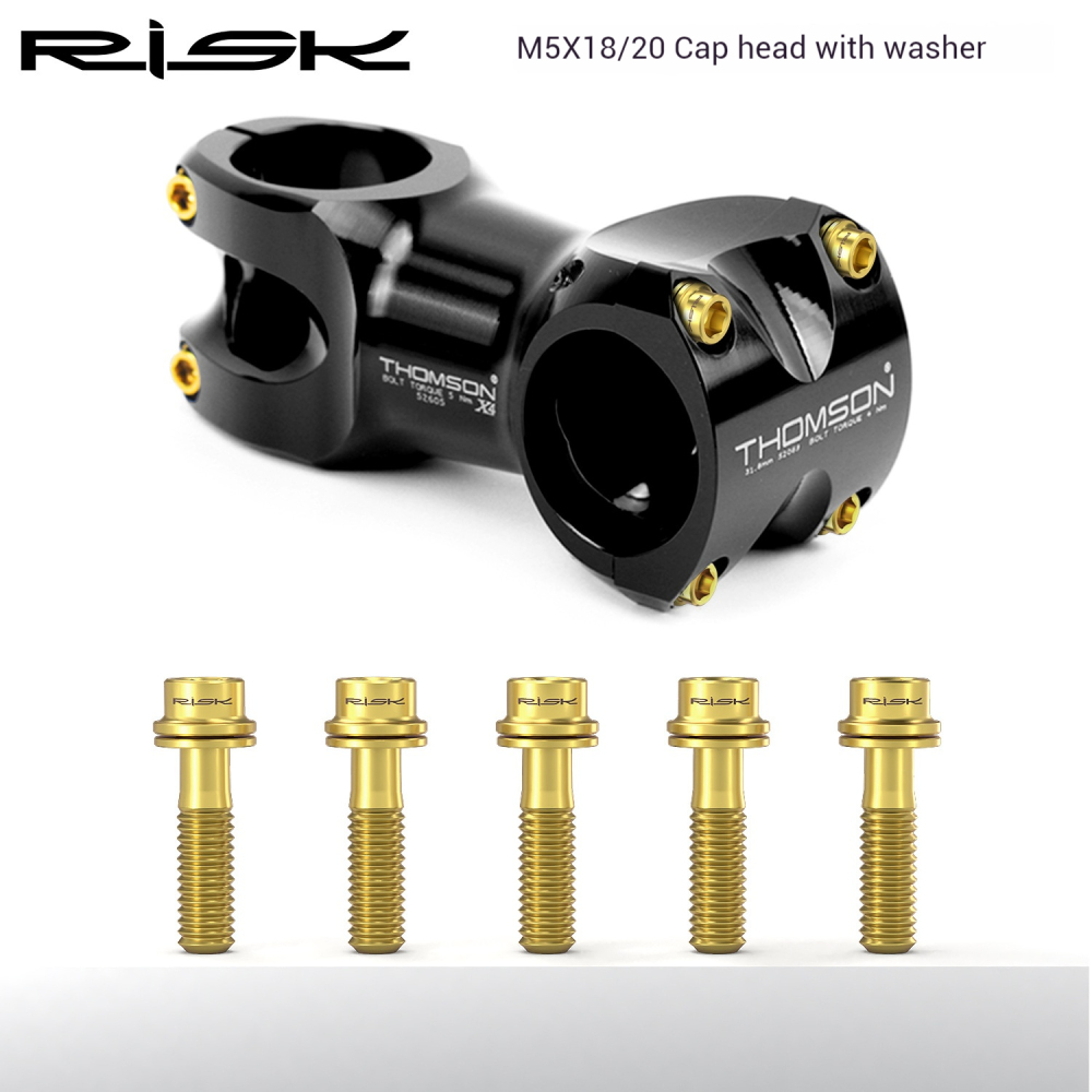 RISK M5x18/20mm Titanium Alloy Handlebar Stem Screw with Washer for Mountain Road Bike Fork Fixation
