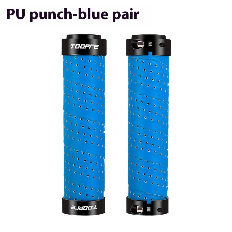 TOOPRE Mountain Bike Grips PU Perforated Leather Colorful Anti-Slip Breathable Aluminum Alloy Double-Sided Locking