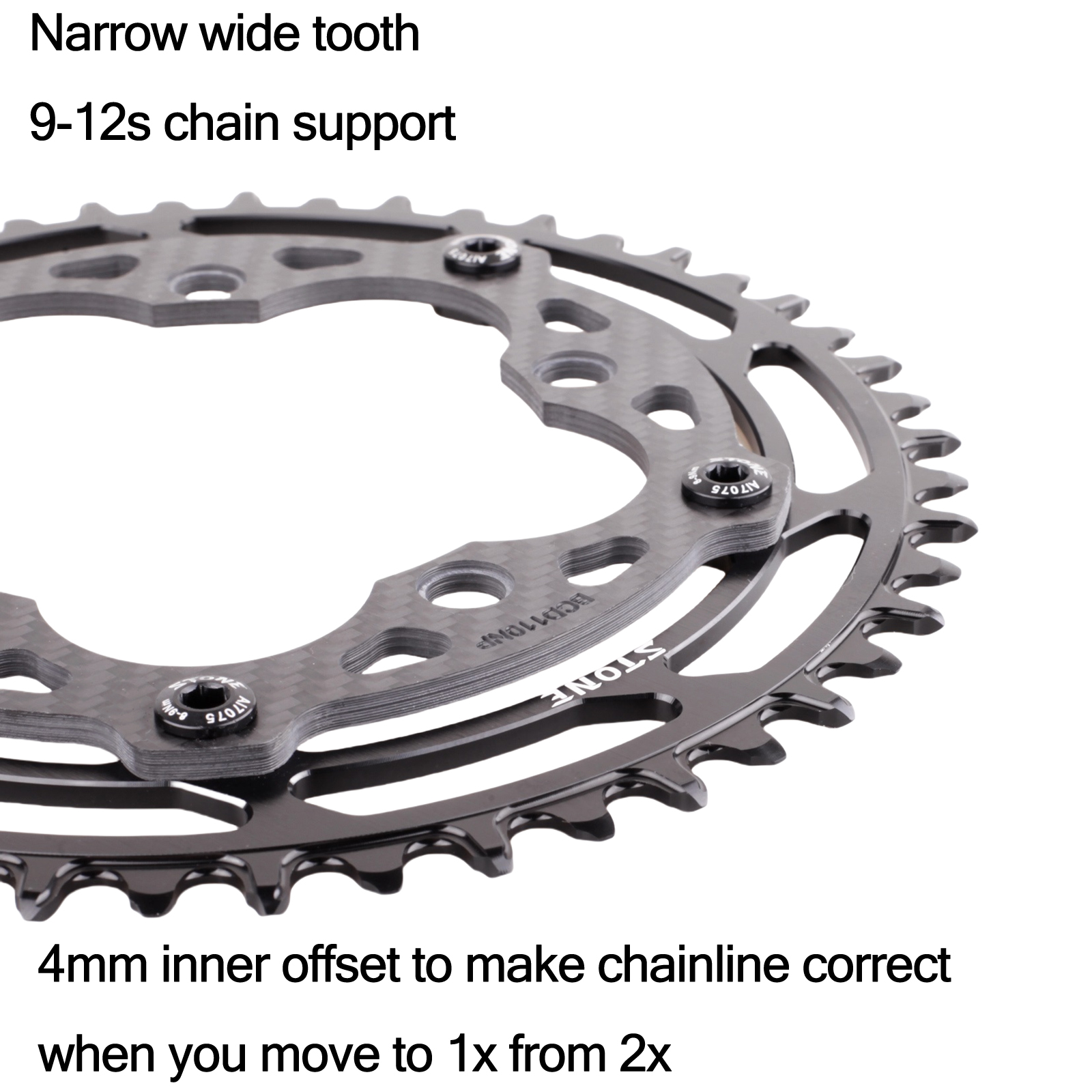 Stone Round Chainring 110BCD 5 Bolts 4mm Inner Offset Carbon fiber