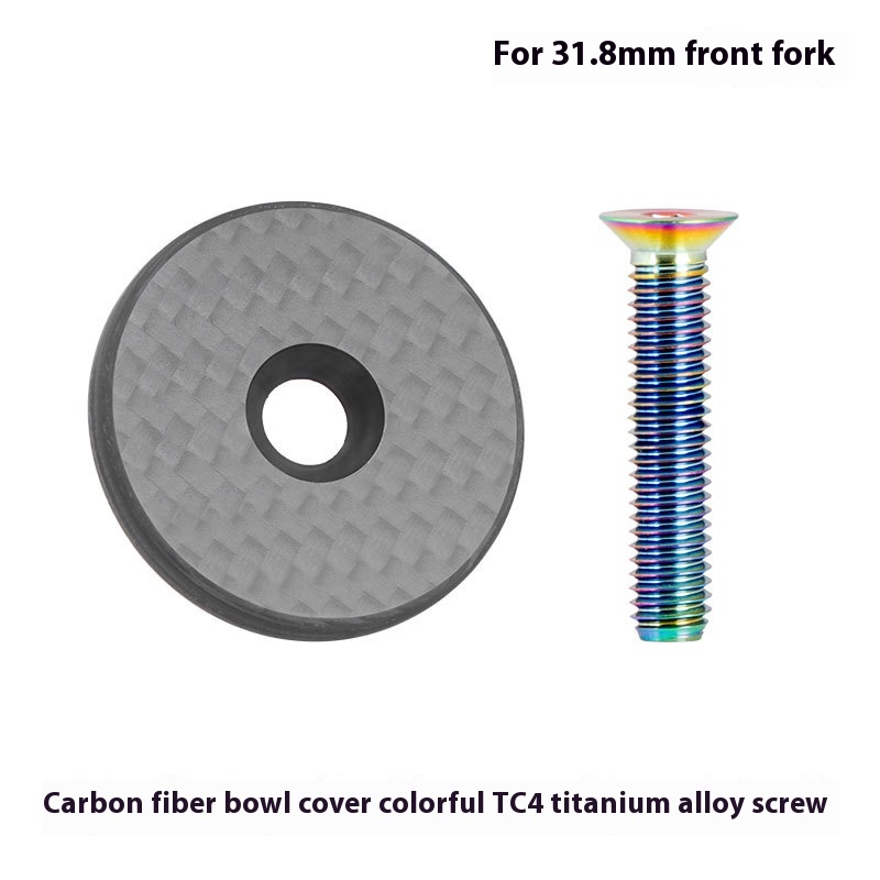 TOOPRE Bicycle Carbon Fiber Headset Cap Mountain Bike Stem Cap OD2 Fork Headset Cap with Titanium Alloy Screws