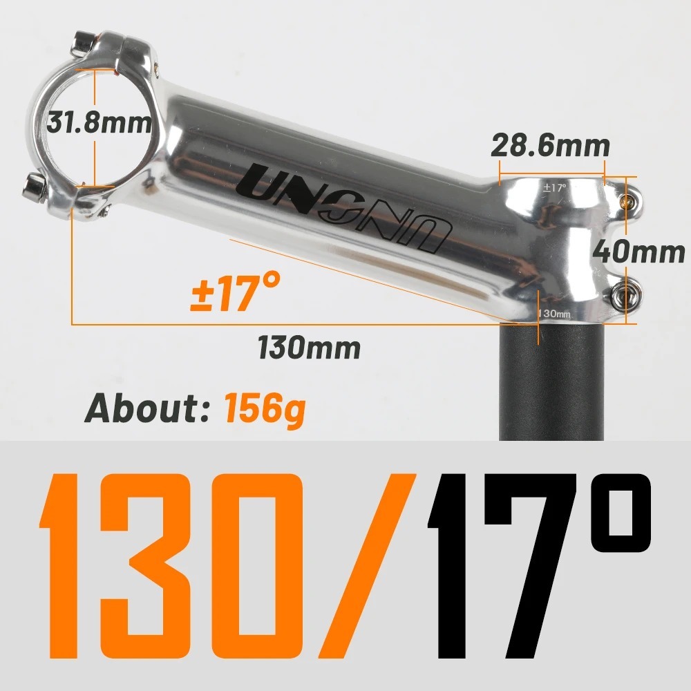UNO Silver Bike Stem Ultralight 7 17 35 Degree MTB Road Stem for Fork 28.6 31.8mm 60/70/80/90/100/110/120/130mm Mountain Bicycle