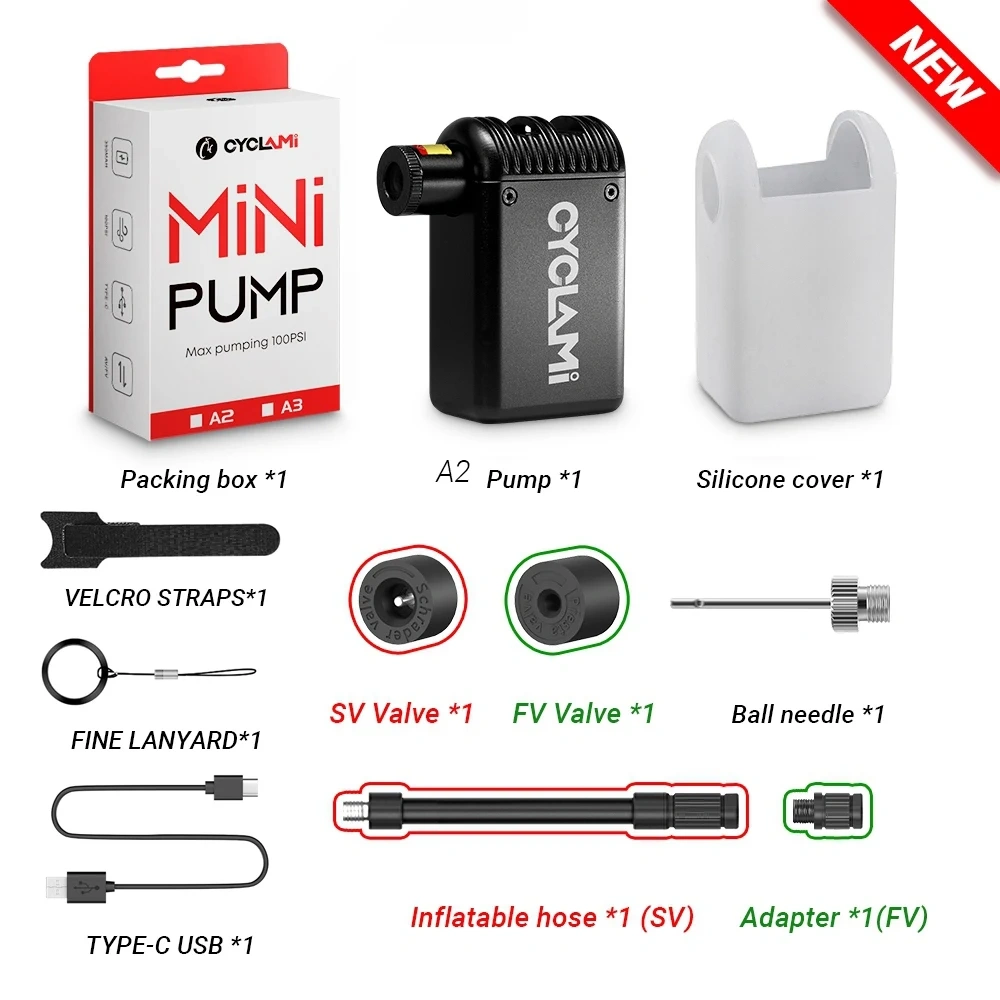 CYCLAMI Mini Plus Portable Pump for Bicycle Cordless Air Inflator Presta Schrader Valve Outdoor MTB Bike Accessories